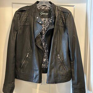 GUESS BLACK LEATHER JACKET SIZE LG (NEW)